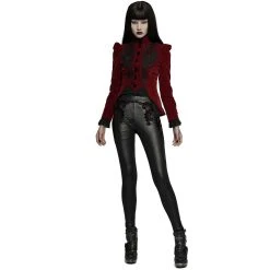 PUNK RAVE Veste Gothique 'Dark Doll' En Velours Rouge -ALCHEMY GOTHIC shop veste gothique dark doll en velours rouge 4