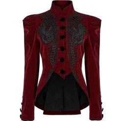 PUNK RAVE Veste Gothique 'Dark Doll' En Velours Rouge -ALCHEMY GOTHIC shop veste gothique dark doll en velours rouge 6