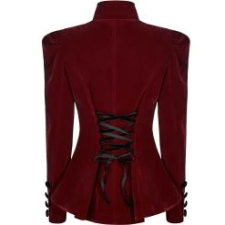 PUNK RAVE Veste Gothique 'Dark Doll' En Velours Rouge -ALCHEMY GOTHIC shop veste gothique dark doll en velours rouge 7