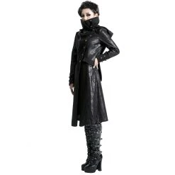 PUNK RAVE Veste Longue Noire 'Black Dragon' Avec Capuche... -ALCHEMY GOTHIC shop veste longue noire black dragon avec capuche pointue amovible 23