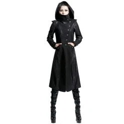 PUNK RAVE Veste Longue Noire 'Black Dragon' Avec Capuche... -ALCHEMY GOTHIC shop veste longue noire black dragon avec capuche pointue amovible 24