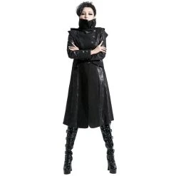 PUNK RAVE Veste Longue Noire 'Black Dragon' Avec Capuche... -ALCHEMY GOTHIC shop veste longue noire black dragon avec capuche pointue amovible 25