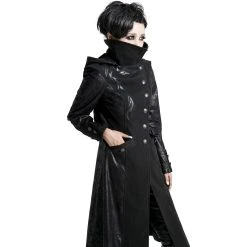 PUNK RAVE Veste Longue Noire 'Black Dragon' Avec Capuche... -ALCHEMY GOTHIC shop veste longue noire black dragon avec capuche pointue amovible 27