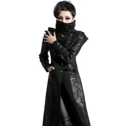 PUNK RAVE Veste Longue Noire 'Black Dragon' Avec Capuche... -ALCHEMY GOTHIC shop veste longue noire black dragon avec capuche pointue amovible 29