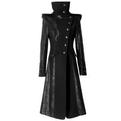 PUNK RAVE Veste Longue Noire 'Black Dragon' Avec Capuche... -ALCHEMY GOTHIC shop veste longue noire black dragon avec capuche pointue amovible 31