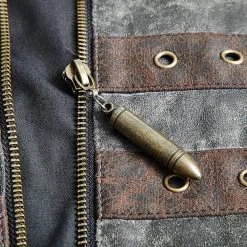 PUNK RAVE Veste Steampunk 'Aviator' Noire Délavée Et Marron -ALCHEMY GOTHIC shop veste steampunk aviator noire delavee et marron 10