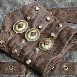 PUNK RAVE Veste Steampunk 'Aviator' Noire Délavée Et Marron -ALCHEMY GOTHIC shop veste steampunk aviator noire delavee et marron 12