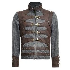 PUNK RAVE Veste Steampunk 'Aviator' Noire Délavée Et Marron
