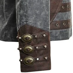 PUNK RAVE Veste Steampunk 'Aviator' Noire Délavée Et Marron -ALCHEMY GOTHIC shop veste steampunk aviator noire delavee et marron 9