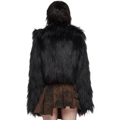 PUNK RAVE Veste 'Wolverine' En Fausse Fourrure Noire -ALCHEMY GOTHIC shop veste wolverine en fausse fourrure noire 2