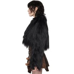 PUNK RAVE Veste 'Wolverine' En Fausse Fourrure Noire -ALCHEMY GOTHIC shop veste wolverine en fausse fourrure noire 3